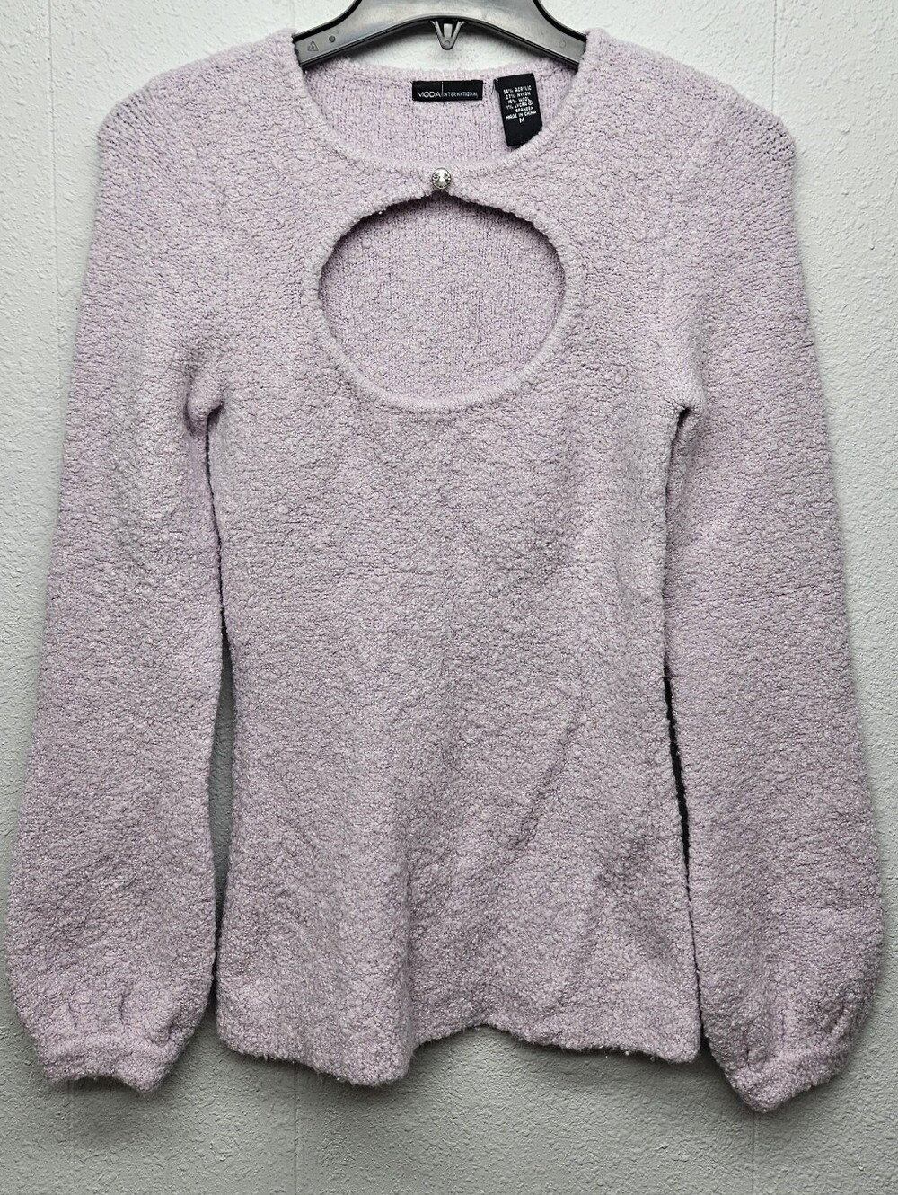 Y2K Vintage Moda International Fuzzy Cutout Sweater Pullover Womens M Soft Girl